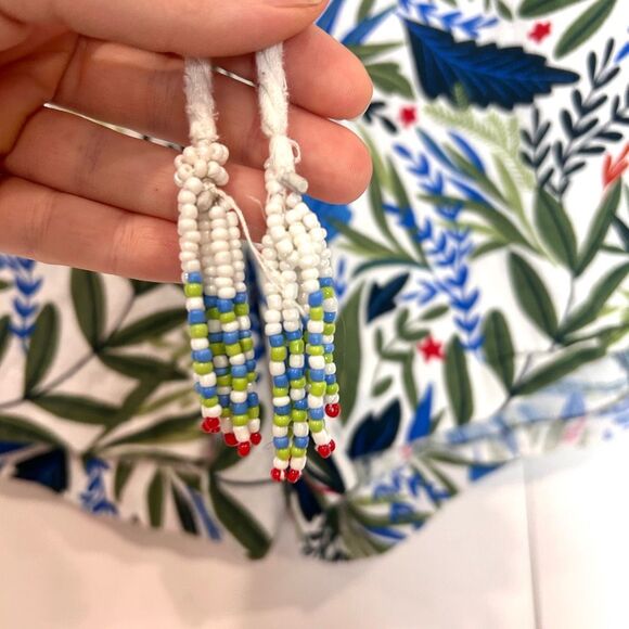 Joie Short Womens 8 Blue Green White Evelyn Tropical Beaded Linen Blend Medium - Picture 2 of 16